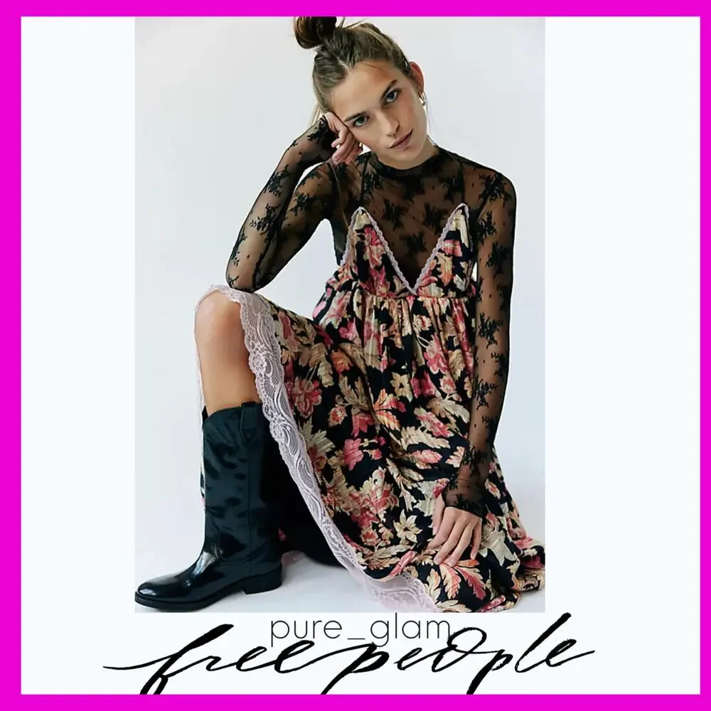 Primmy Printed Midi Dress by Free People in Black, Size: XS Primmy Printed Midi Dress by Free People in Black, Size: XS